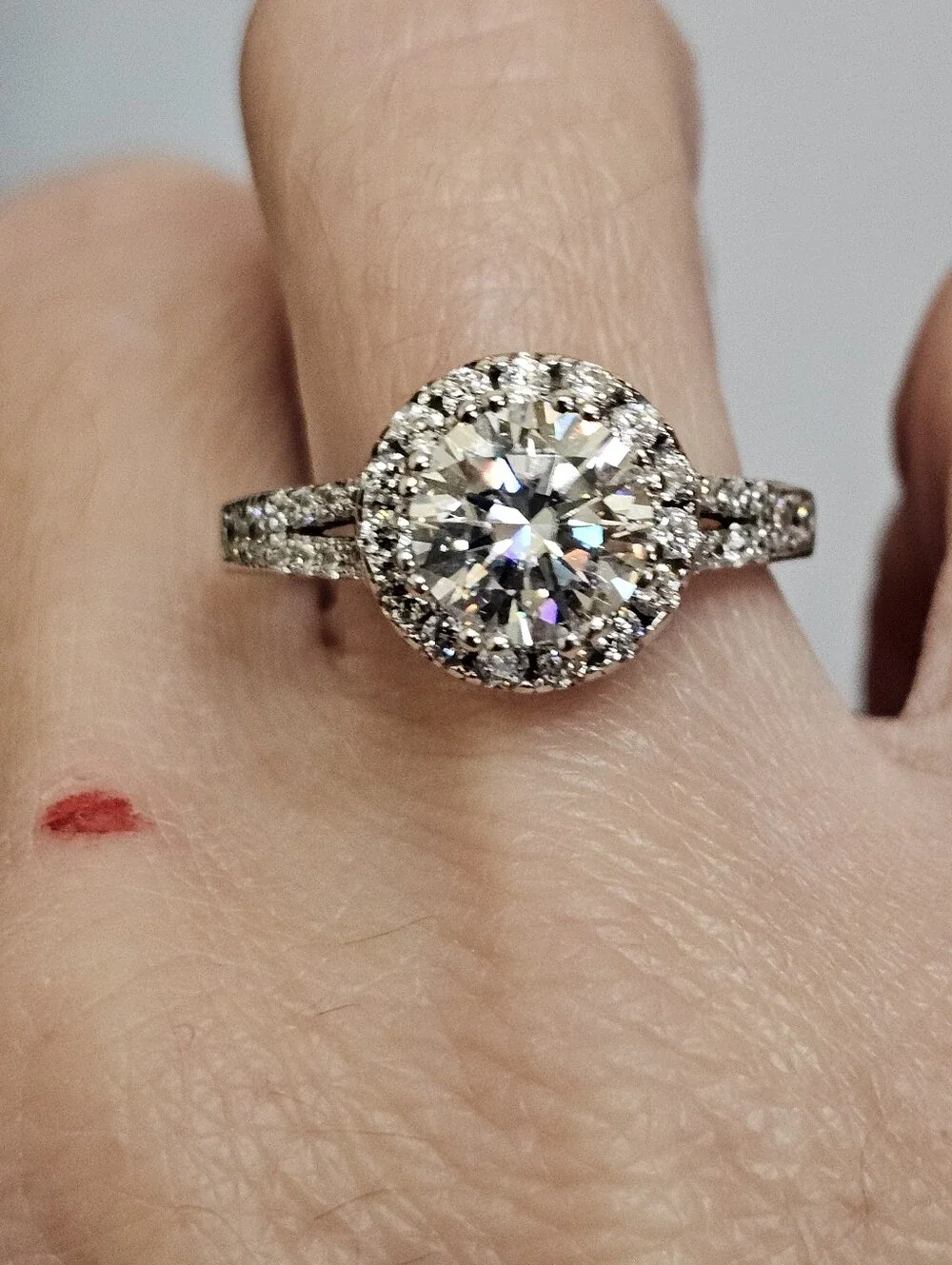 Genuine Moissanite 3 Carat Ring 18K White Gold Vermeil Size 8!